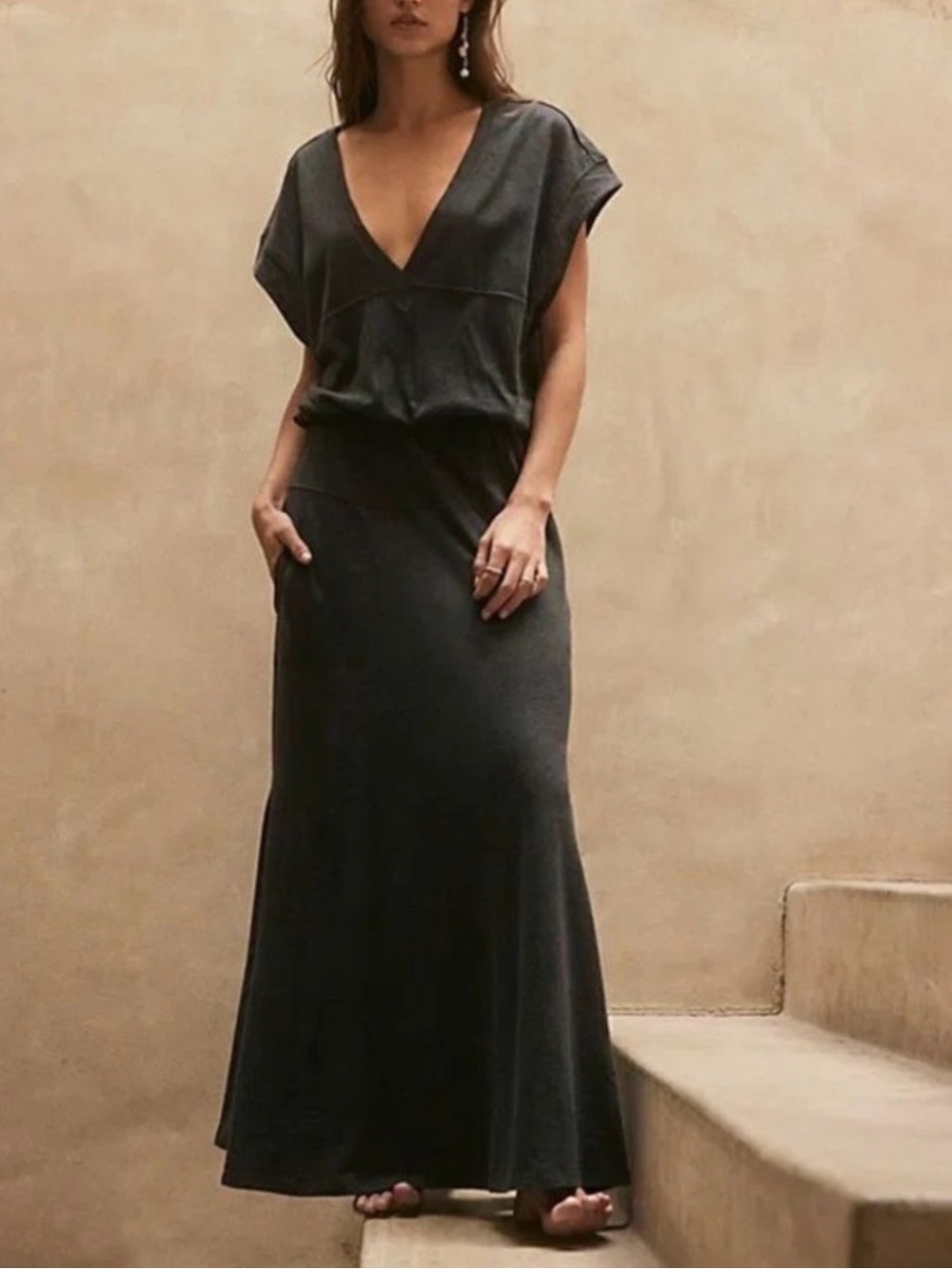 Free People | Women’s Charcoal Grey FP Beach Vneck Cap Sleeve Marlow Maxi Dress - Picture 2 of 16